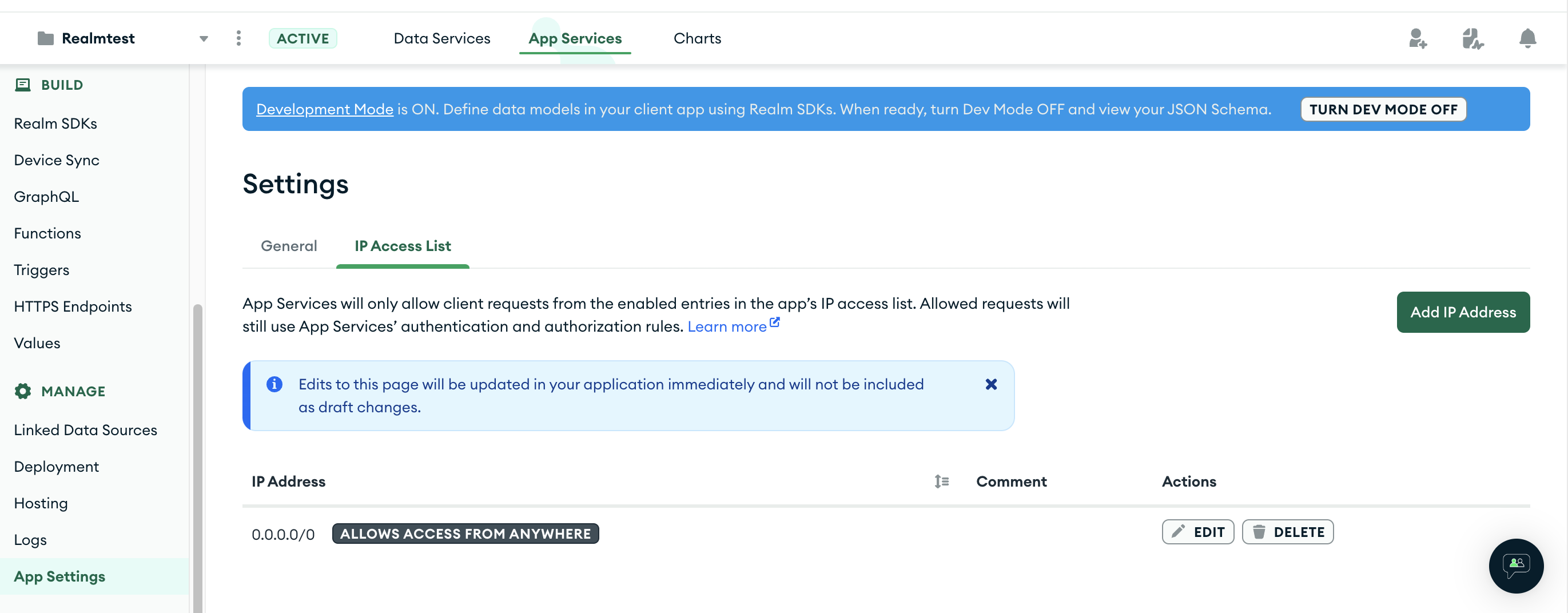 IP Access List Settings