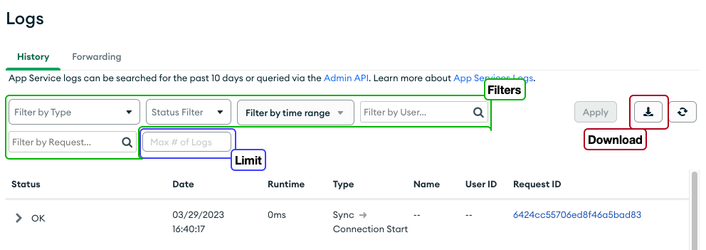 View Logs in the App Services UI