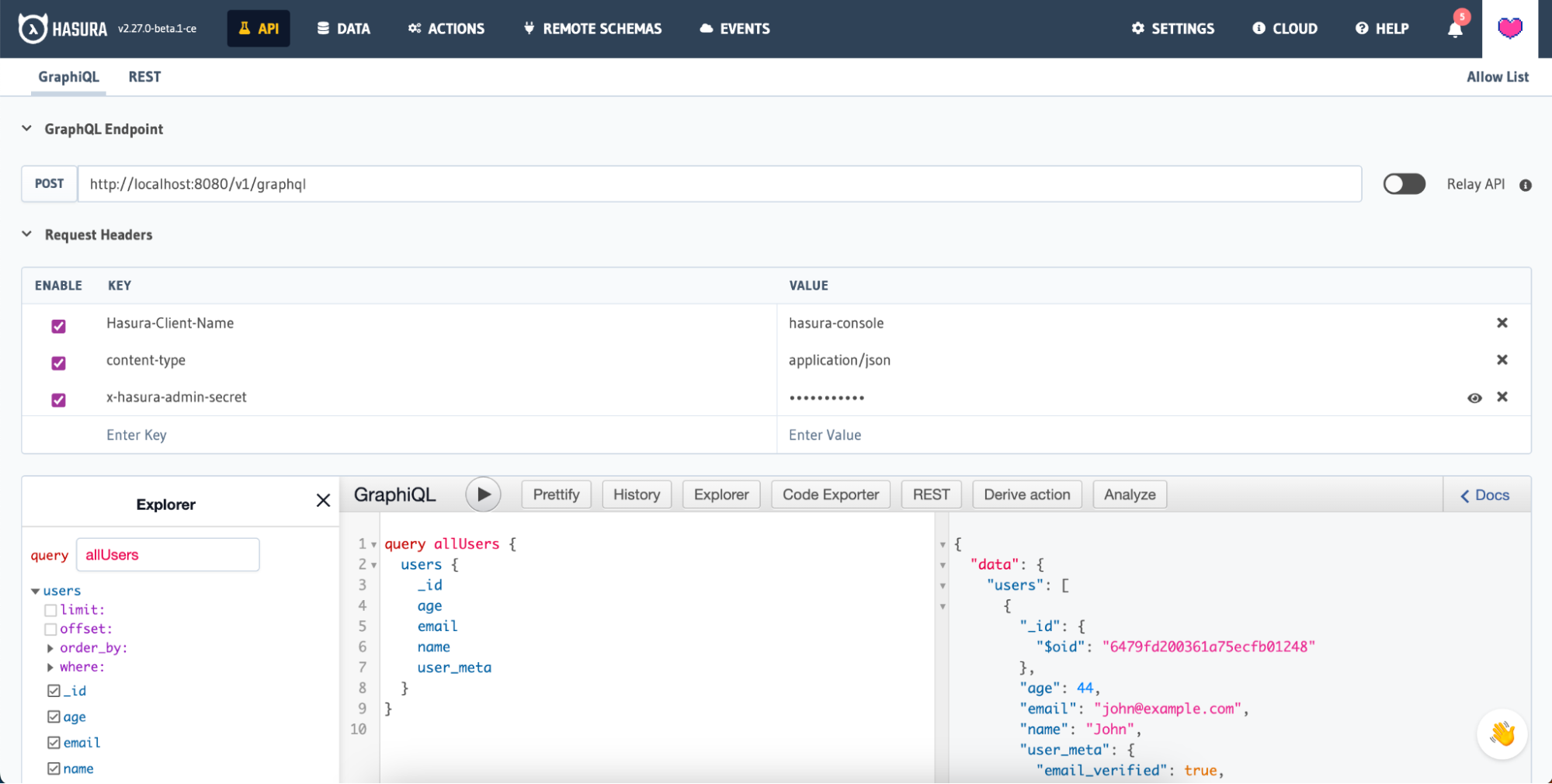 Use the GraphiQL interface to test queries.