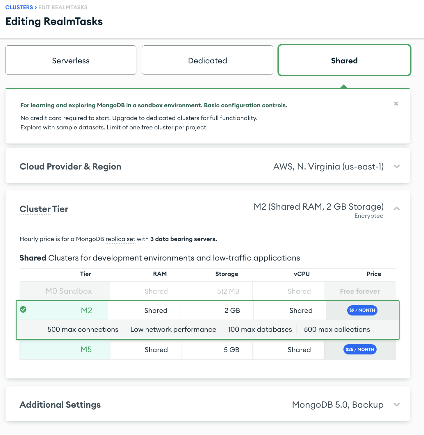 The configuration settings to upgrade your cluster tier